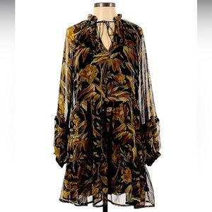 H&M Floral Ruffed Accent Dropped Waist  Long Sleeve Dress Women Size 6 US